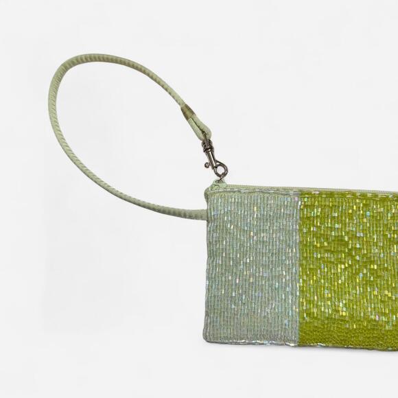 Green And Pink Beaded Shoulder Bag Clutch Monogram M - Picture 6 of 6